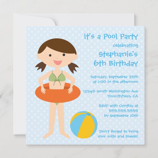 Invitation à la fête d'anniversaire de la piscine  (Devant)