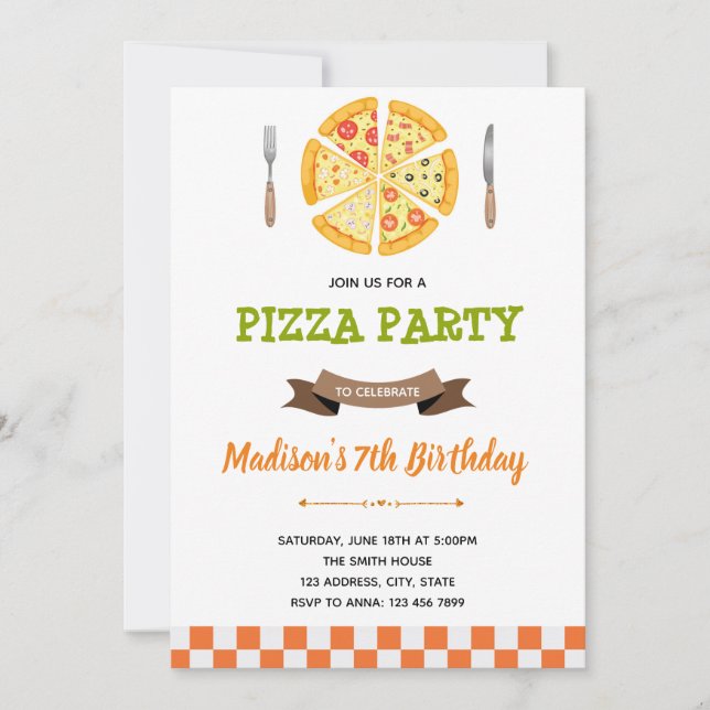 Invitation à la fête d'anniversaire de la pizza (Devant)