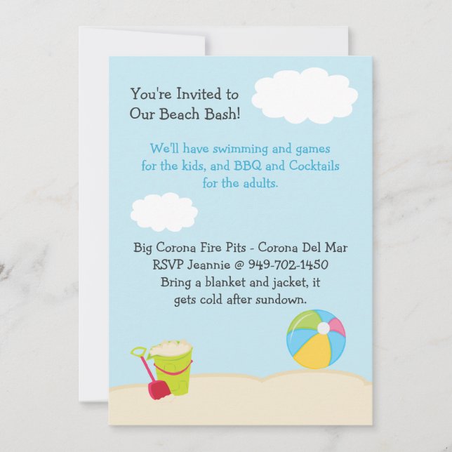 Invitation à la fête d'anniversaire de la plage (Devant)
