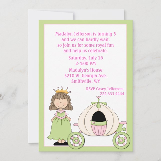 Invitation à la fête d'anniversaire de la princess (Devant)