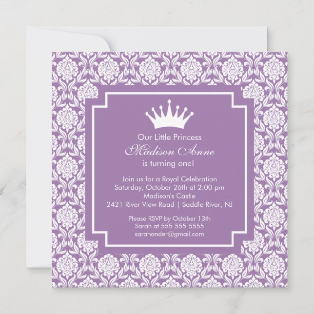 Invitation à la fête d'anniversaire de la princess (Devant)