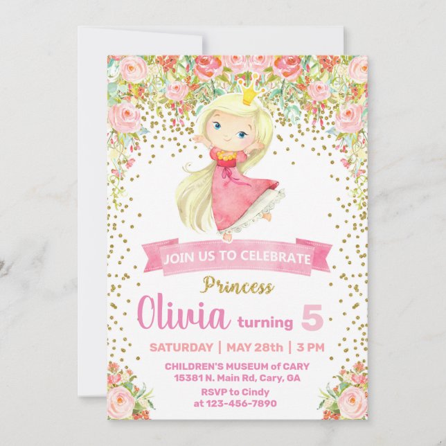 Invitation à la fête d'anniversaire de la princess (Devant)