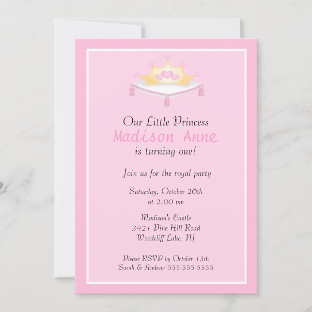 Invitation à la fête d'anniversaire de la princess (Devant)
