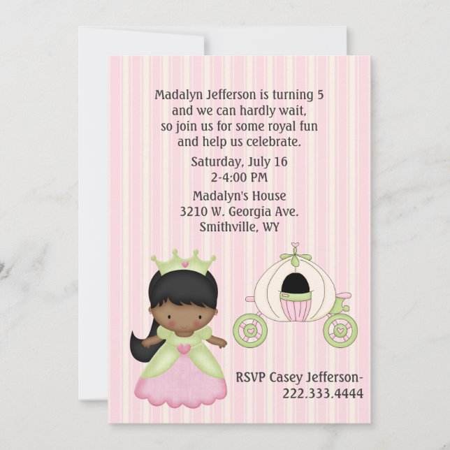 Invitation à la fête d'anniversaire de la princess (Devant)