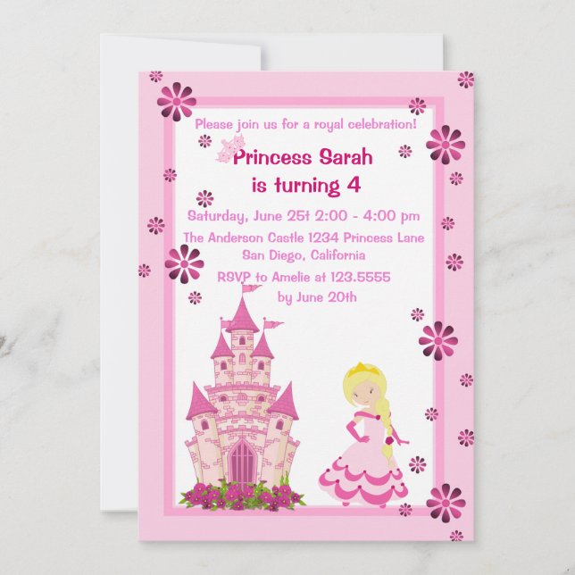 Invitation à la fête d'anniversaire de la princess (Devant)