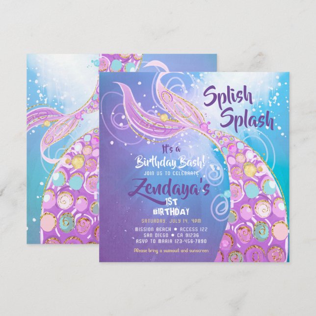 Invitation à la fête d'anniversaire de la Sirène (Devant / Derrière)