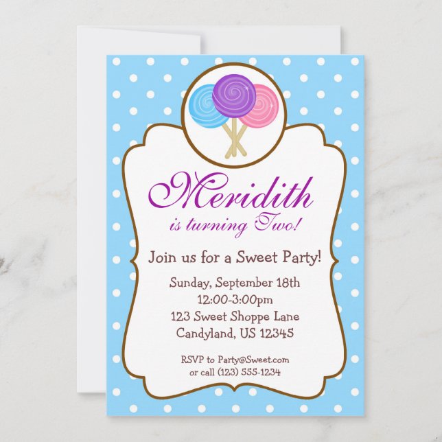 Invitation à la fête d'anniversaire de la sucrée L (Devant)