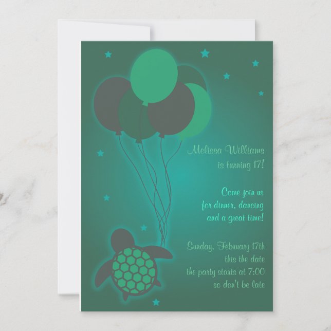 Invitation à la fête d'anniversaire de la tortue (Devant)