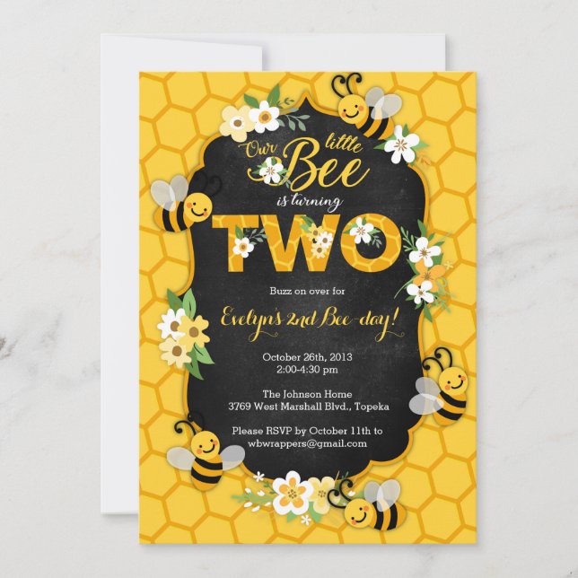 Invitation à la fête d'anniversaire de l'abeille (Devant)