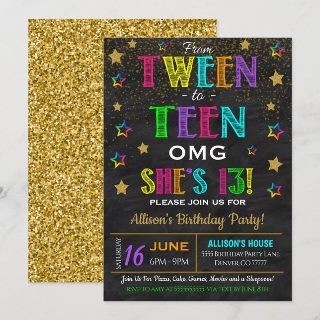 Invitation à la fête d'anniversaire de l'Ado (Devant / Derrière)