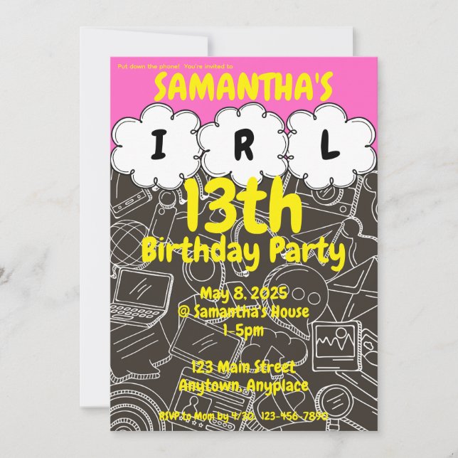 Invitation à la fête d'anniversaire de l'Ado IRL (Devant)