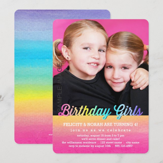 Invitation à la fête d'anniversaire de l'arc-en-ci (Devant / Derrière)