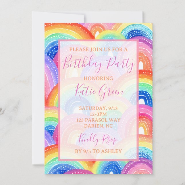 Invitation à la fête d'anniversaire de l'arc-en-ci (Devant)