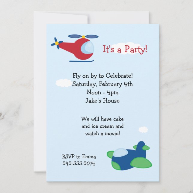 Invitation à la fête d'anniversaire de l'avion (Devant)