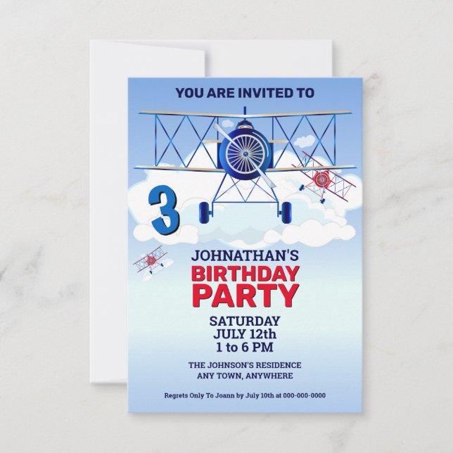 Invitation à la fête d'anniversaire de l'avion vin (Devant)