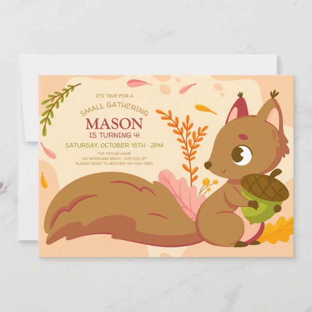 Invitation à la fête d'anniversaire de l'écureuil (Devant)