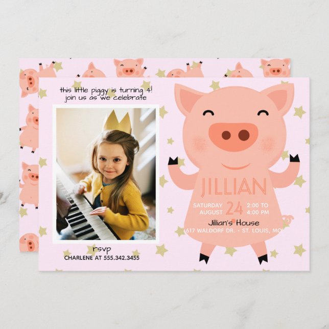 Invitation à la fête d'anniversaire de Little Pigg (Devant / Derrière)