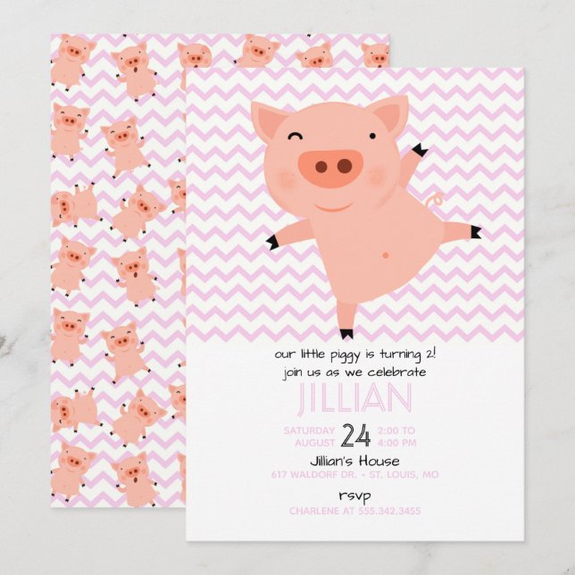 Invitation à la fête d'anniversaire de Little Pigg (Devant / Derrière)