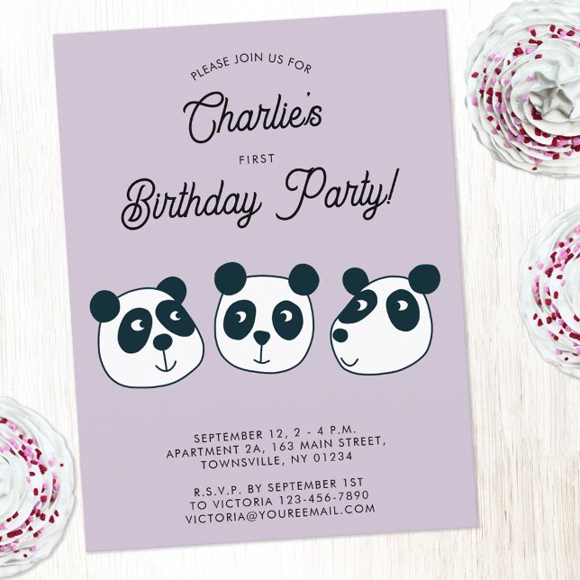 Invitation à la fête d'anniversaire de l'ours de P (Cute panda bear animal themed personalized first birthday party invitation)