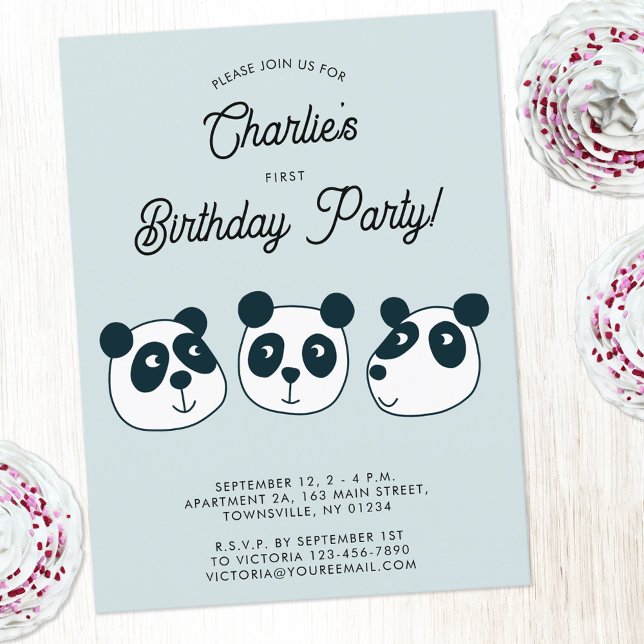 Invitation à la fête d'anniversaire de l'ours de P (Cute panda bear animal themed personalized first birthday party invitation)