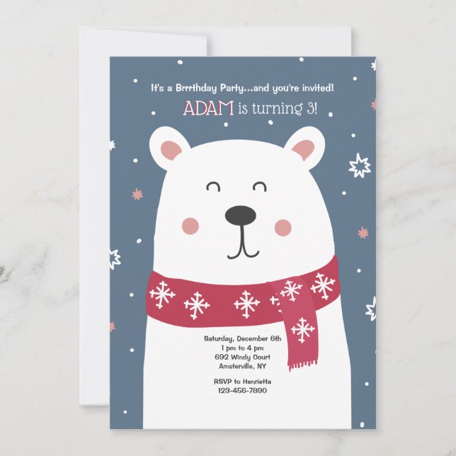 Invitation à la fête d'anniversaire de l'ours pola (Devant)