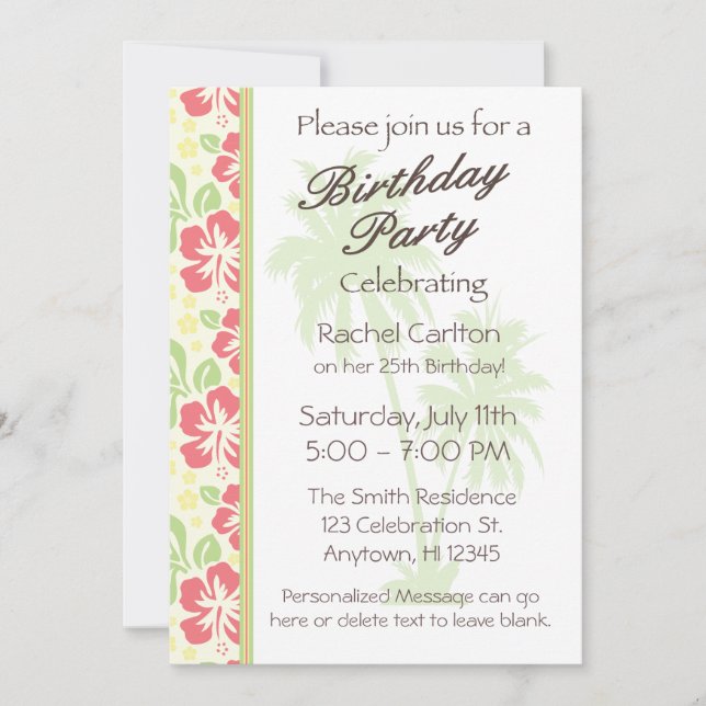 Invitation à la fête d'anniversaire de Luau (Devant)