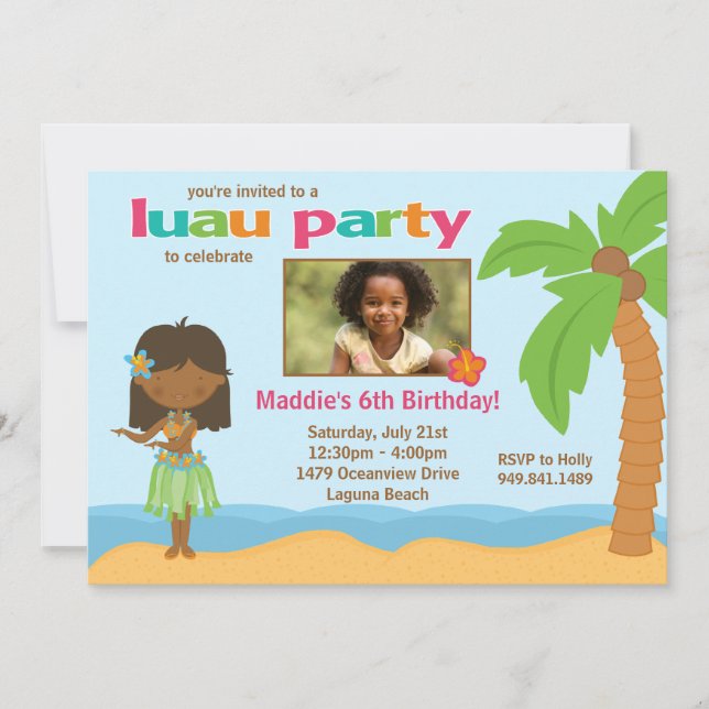 Invitation à la fête d'anniversaire de Luau (Devant)