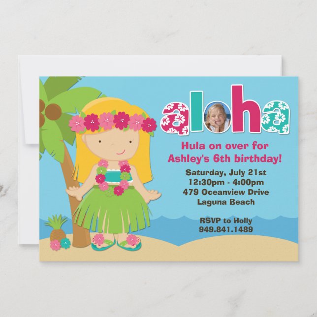 Invitation à la fête d'anniversaire de Luau (Devant)