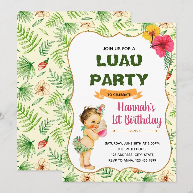 Invitation à la fête d'anniversaire de Luau (Devant / Derrière)