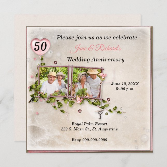 Invitation à la fête d'anniversaire de mariage ave (Devant / Derrière)