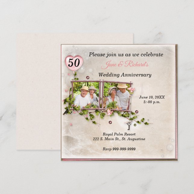 Invitation à la fête d'anniversaire de mariage en  (Devant / Derrière)