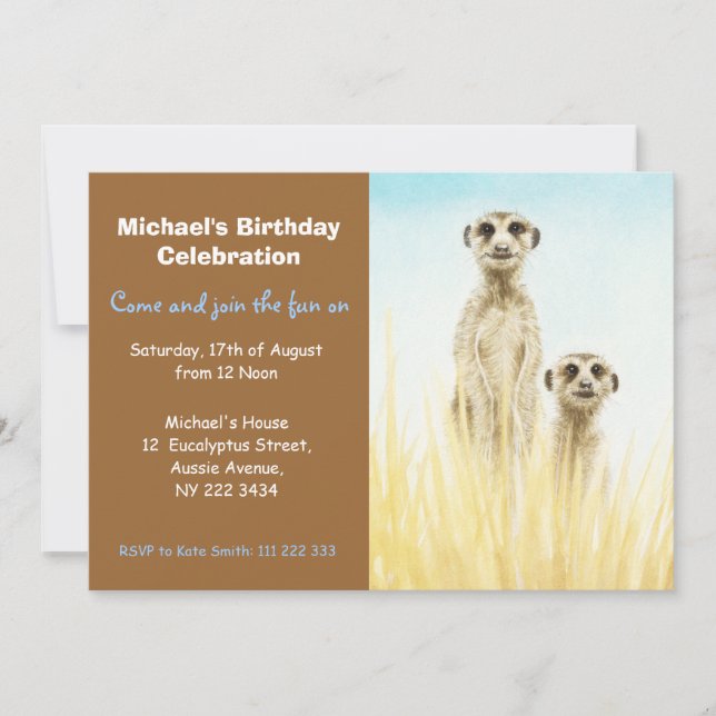 Invitation à la fête d'anniversaire de Meerkats (Devant)