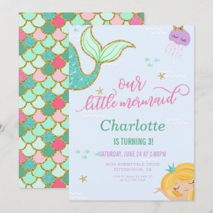 Invitation à la fête d'anniversaire de Mermaid - P