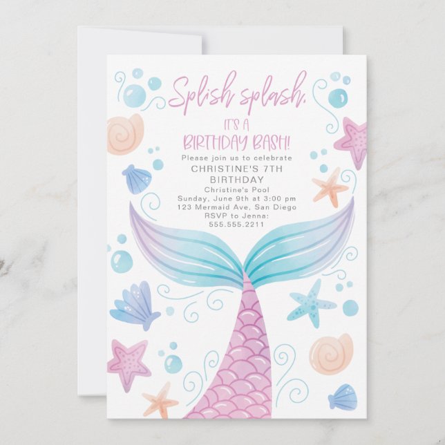 Invitation à la fête d'anniversaire de Mermaid Poo (Devant)