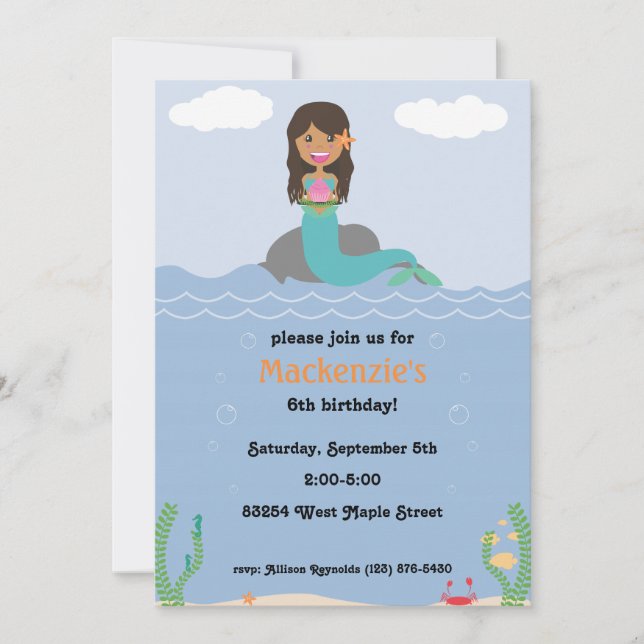Invitation à la fête d'anniversaire de Mermaid - T (Devant)