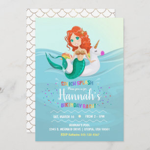 Invitation à la fête d'anniversaire de Mermaid Uni