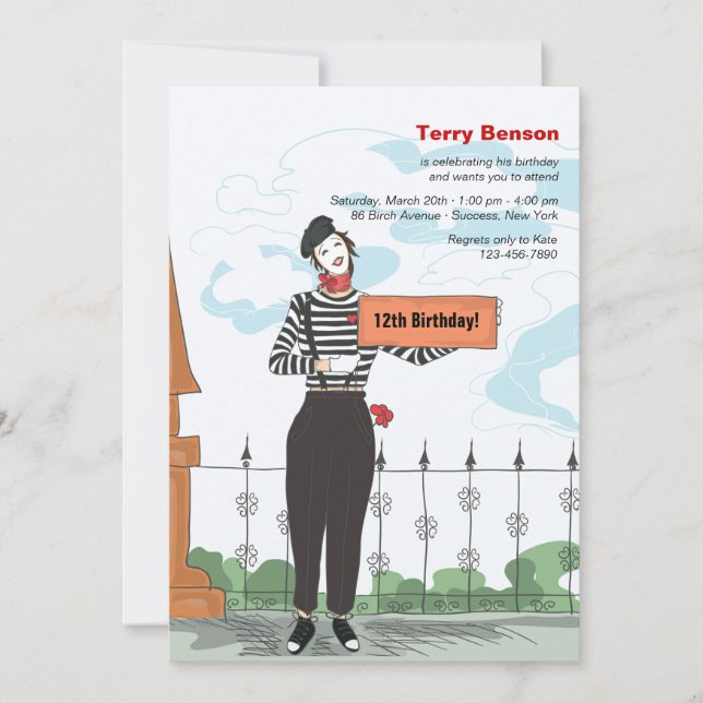 Invitation à la fête d'anniversaire de Mime Adore (Devant)