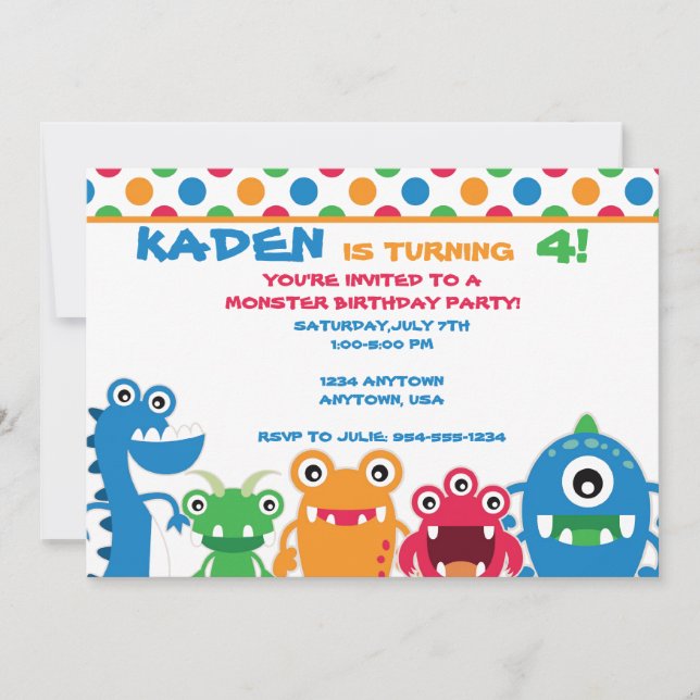 Invitation à la fête d'anniversaire de Monster (Devant)