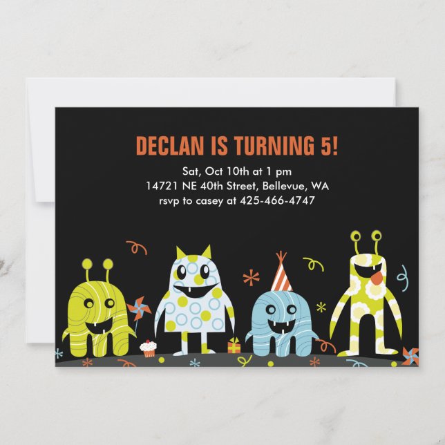 Invitation à la fête d'anniversaire de Monster Bas (Devant)