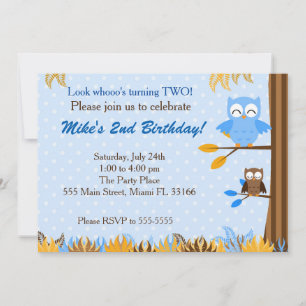 Invitation à la fête d'anniversaire de Owl Blue Br