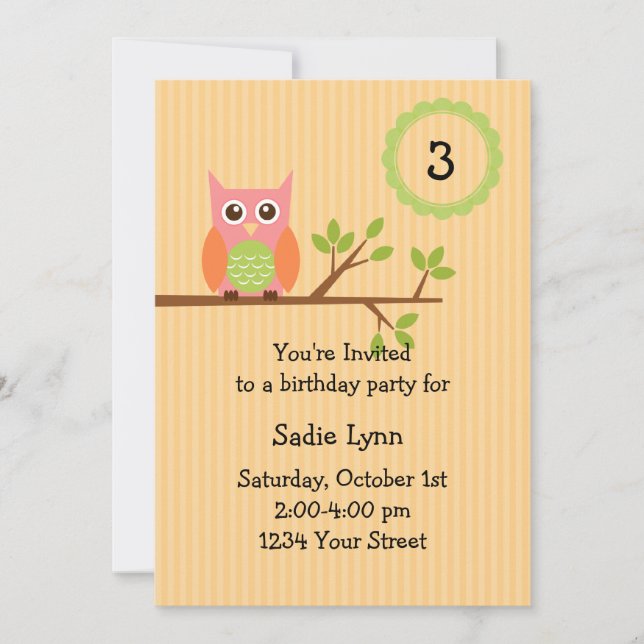 Invitation à la fête d'anniversaire de Owl (#INV00 (Devant)