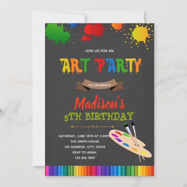 Invitation à la fête d'anniversaire de peinture ar (Devant)
