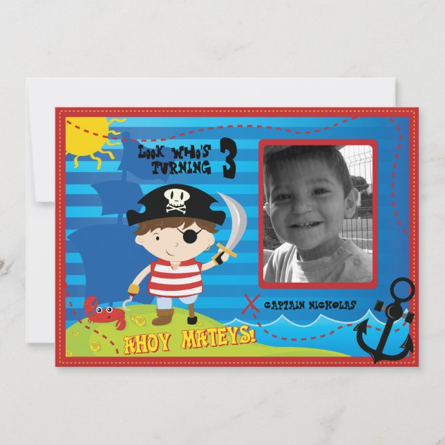 Invitation à la fête d'anniversaire de Pirate Boy, (Devant)