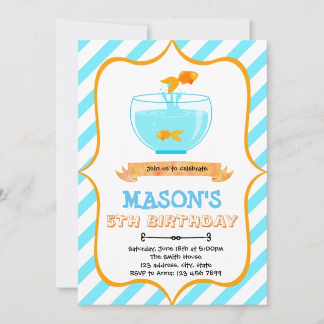 Invitation à la fête d'anniversaire de poisson rou (Devant)