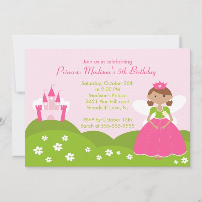 Invitation à la fête d'anniversaire de Princess (Devant)