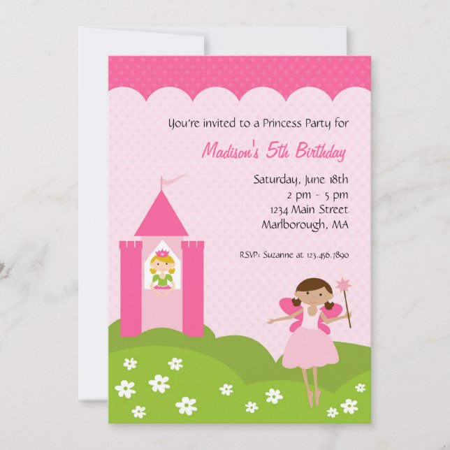 Invitation à la fête d'anniversaire de Princess (Devant)