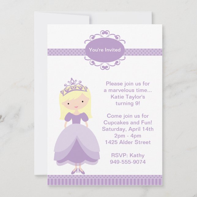 Invitation à la fête d'anniversaire de Princess (Devant)