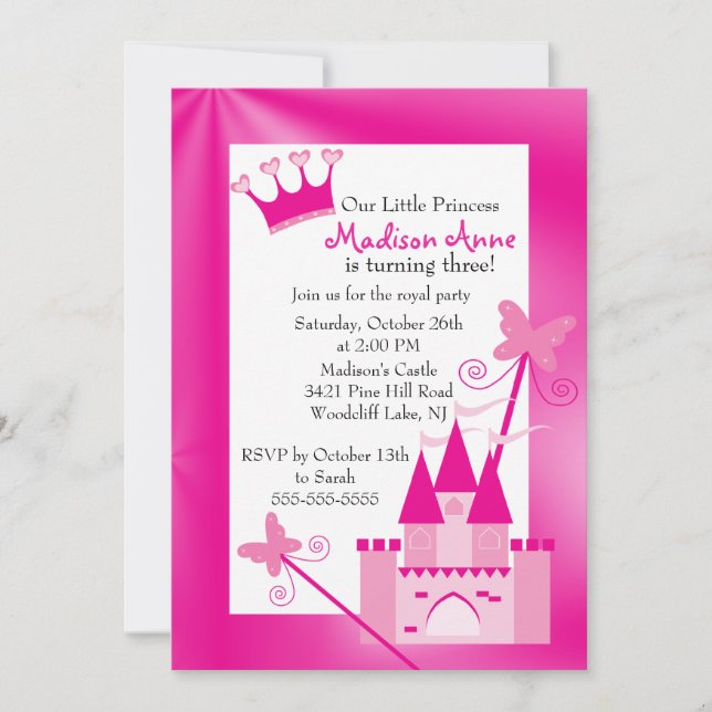 Invitation à la fête d'anniversaire de Princess (Devant)