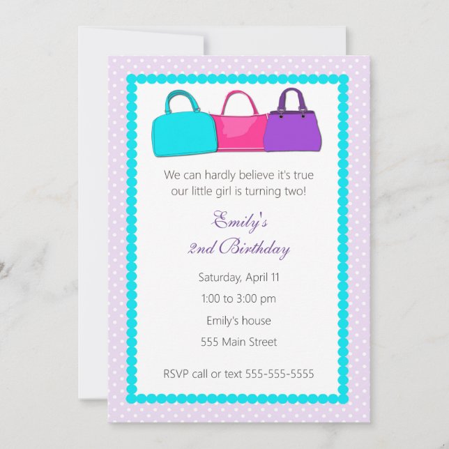 Invitation à la fête d'anniversaire de Purse Girl (Devant)