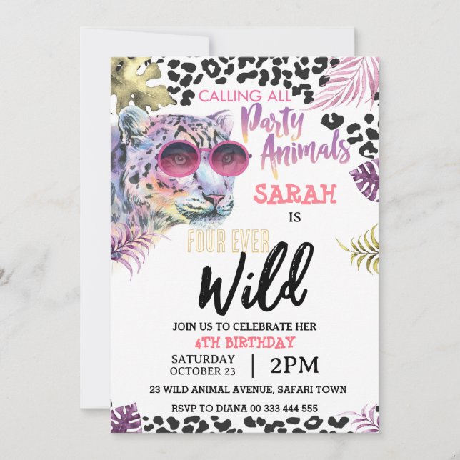 Invitation à la fête d'anniversaire de quatre pers (Devant)